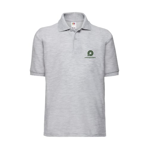 Polo da bambino grigio mlange in misto poliestere-cotone a maniche corte.