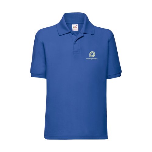Polo da bambino blu reale in misto cotone a maniche corte.