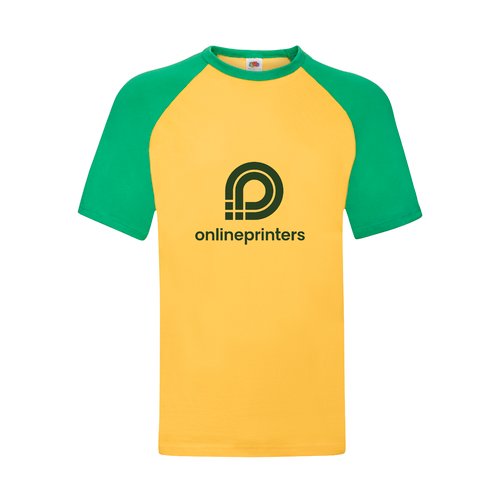 T-shirt in cotone giallo/verde con maniche raglan corte.