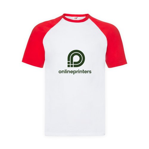 T-shirt in cotone bianca e rossa con maniche raglan corte da uomo.