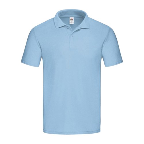 Polo in cotone azzurro da uomo con abbottonatura corta.