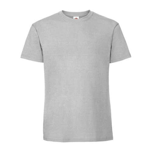 T-shirt grigia in cotone con maniche corte e scollo rotondo.