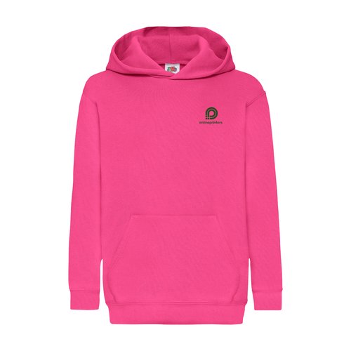 Felpa con cappuccio fucsia in cotone-poliestere per bambini con cappuccio e tasca a marsupio.