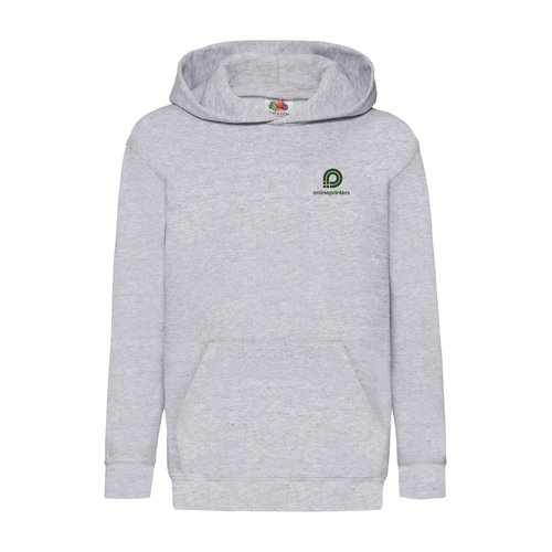 Felpa con cappuccio da bambino grigio melange in misto cotone con cappuccio e tasca a marsupio.