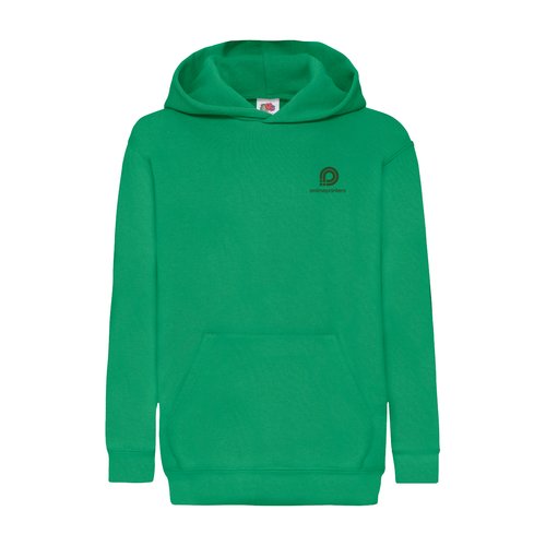 Felpa con cappuccio verde in cotone-poliestere per bambini con cappuccio e tasca a marsupio.
