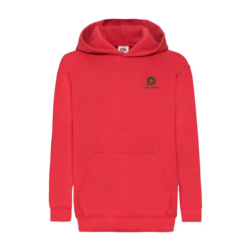 Felpa con cappuccio rossa da bambino in misto cotone con tasca a marsupio.