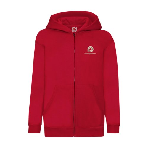 Giacca da allenamento rossa in misto cotone per bambini con cappuccio e zip integrale.