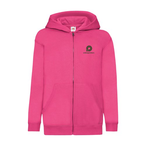Felpa fucsia da bambino in misto cotone con cappuccio e zip.