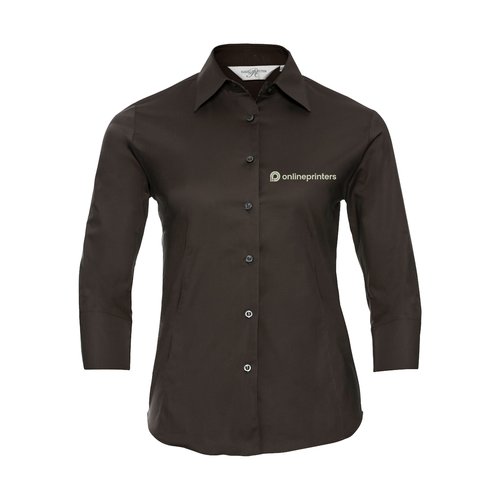 Camicetta marrone da donna in misto cotone con abbottonatura.