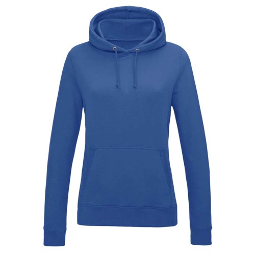 Felpa con cappuccio da donna blu reale in cotone-poliestere con cappuccio e tasca a marsupio.