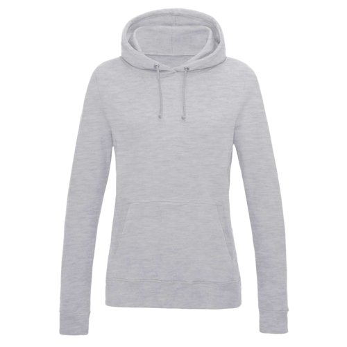 Felpa con cappuccio grigio melange in cotone-poliestere da donna con cappuccio e tasca a marsupio.