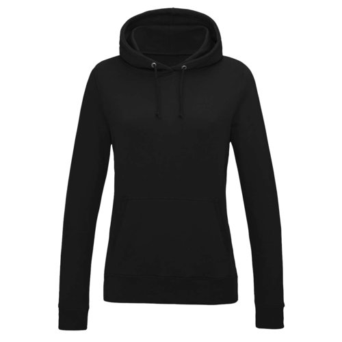 Felpa con cappuccio nera in cotone-poliestere da donna con cappuccio e tasca a marsupio.