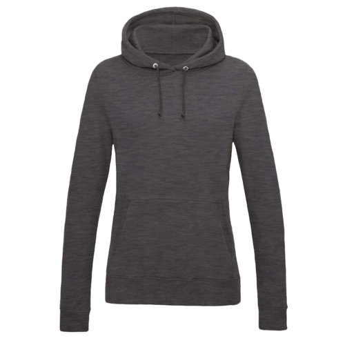 Felpa con cappuccio da donna color antracite in misto cotone con cappuccio e coulisse.