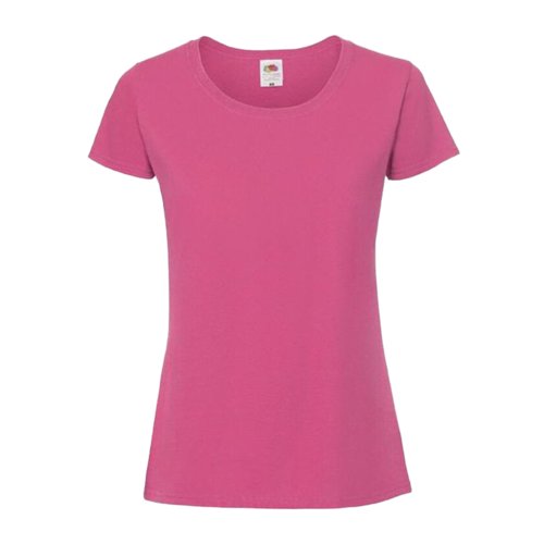 T-shirt da donna in cotone fucsia a maniche corte.