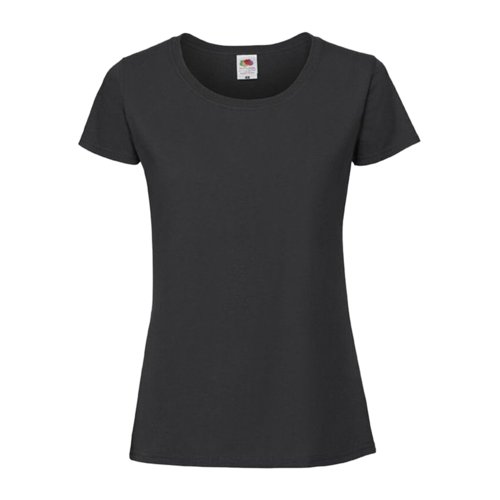 T-shirt nera da donna in cotone con maniche corte e scollo rotondo.