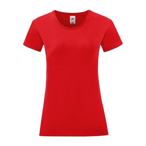T-shirt rossa da donna in cotone con maniche corte.