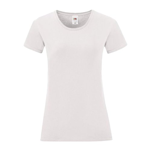 T-shirt bianca in cotone da donna con maniche corte e collo rotondo.