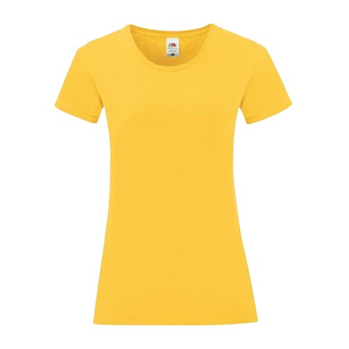 T-shirt gialla in cotone da donna a maniche corte.