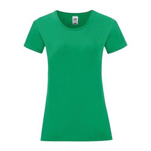 T-shirt verde in cotone da donna con scollo rotondo e maniche corte.
