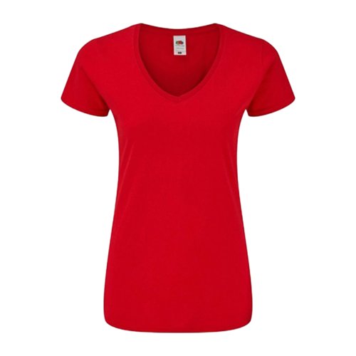 T-shirt rossa in cotone con scollo a V e maniche corte da donna.