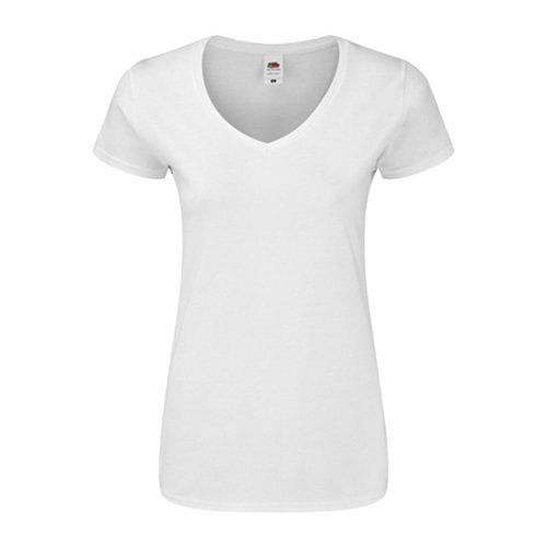T-shirt bianca in cotone da donna con scollo a V.