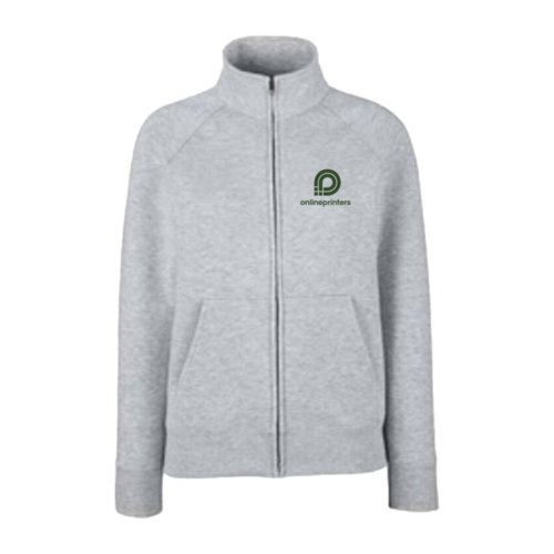 Giacca felpa grigia in misto cotone con zip integrale e tasche.