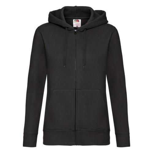 Giacca con cappuccio nera in misto cotone con zip e coulisse.