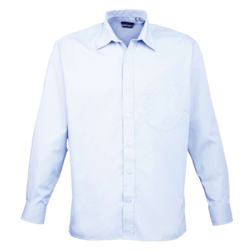 Camicia in popeline azzurra in poliestere e cotone da uomo.