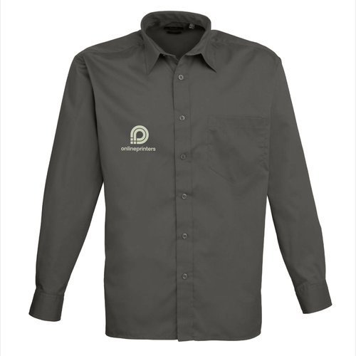 Camicia grigia in popeline da uomo con abbottonatura e taschino.