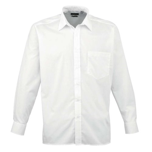 Camicia bianca in popeline di poliestere e cotone a maniche lunghe.