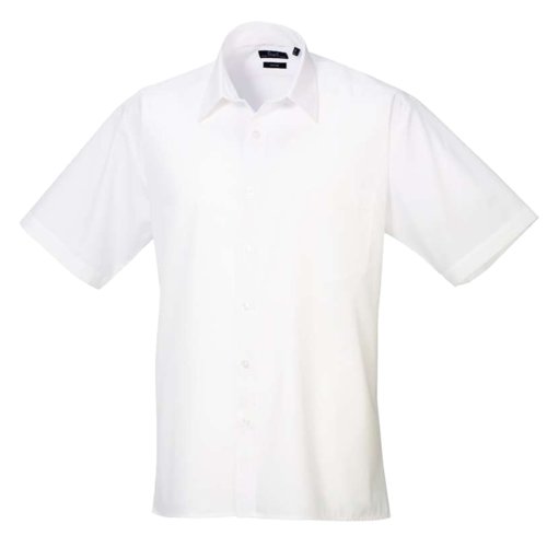 Camicia bianca a maniche corte in popeline di poliestere e cotone da uomo.