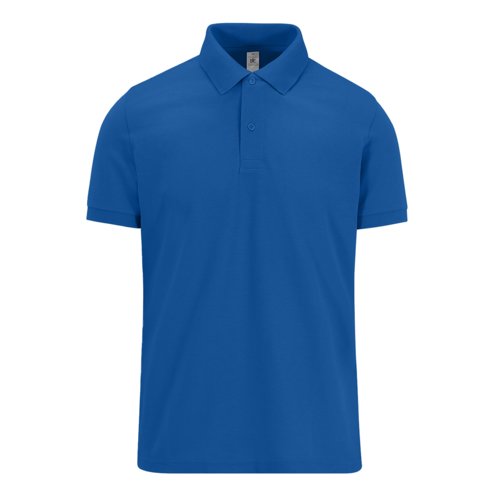 Polo in cotone blu reale da uomo con abbottonatura corta.