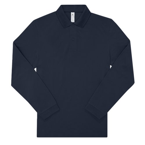 Polo in cotone blu navy con maniche lunghe e abbottonatura.