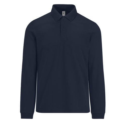 Polo in cotone blu navy con maniche lunghe e abbottonatura.