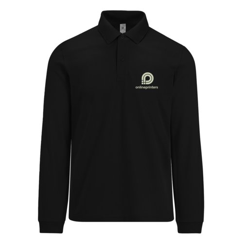 Polo nero a maniche lunghe con abbottonatura.