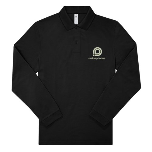 Polo nero a maniche lunghe in cotone da uomo.