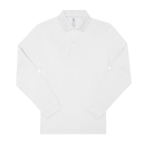 Polo bianco in cotone con maniche lunghe e abbottonatura.