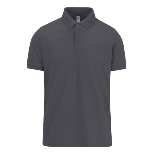 Polo in cotone grigio scuro da uomo con maniche corte.