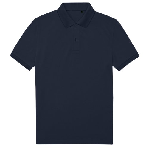 Polo blu navy in poliestere riciclato e cotone.