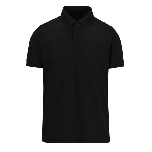 Polo nera da uomo in poliestere riciclato e cotone.