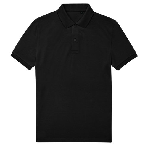 Polo nera in poliestere riciclato e cotone con abbottonatura corta.