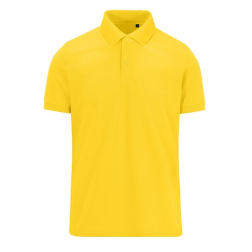 Polo giallo in poliestere riciclato e cotone, con maniche corte.