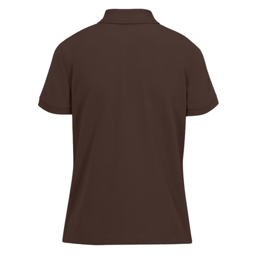 Polo da donna in cotone marrone scuro con maniche corte.