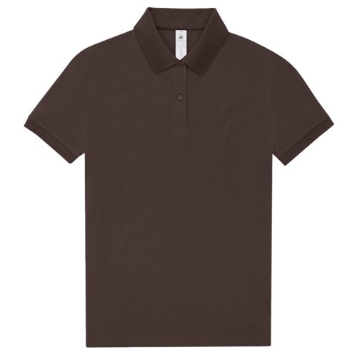 Polo da donna in cotone marrone scuro con abbottonatura corta.