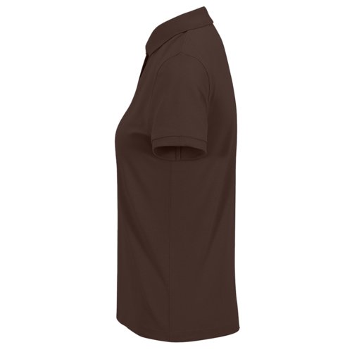 Polo da donna in cotone marrone scuro con maniche corte.
