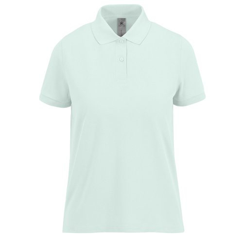Polo in cotone verde menta da donna con abbottonatura corta.