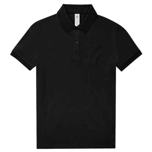 Polo da donna nera in cotone con abbottonatura corta.