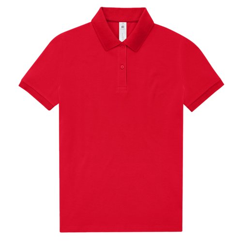Polo da donna rossa in cotone con maniche corte e abbottonatura.