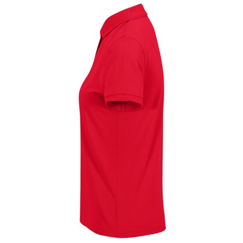 Polo da donna rosso in cotone con abbottonatura corta.