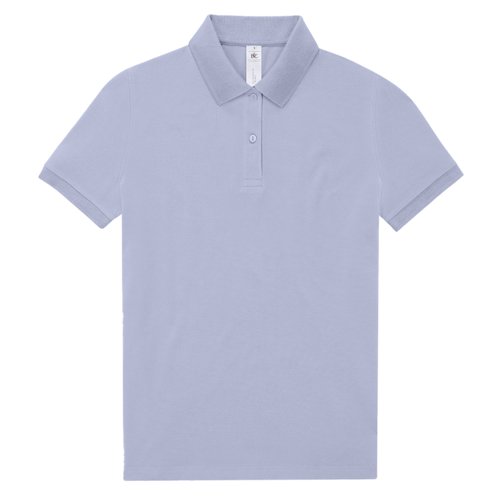 Polo in cotone viola da donna con abbottonatura corta.